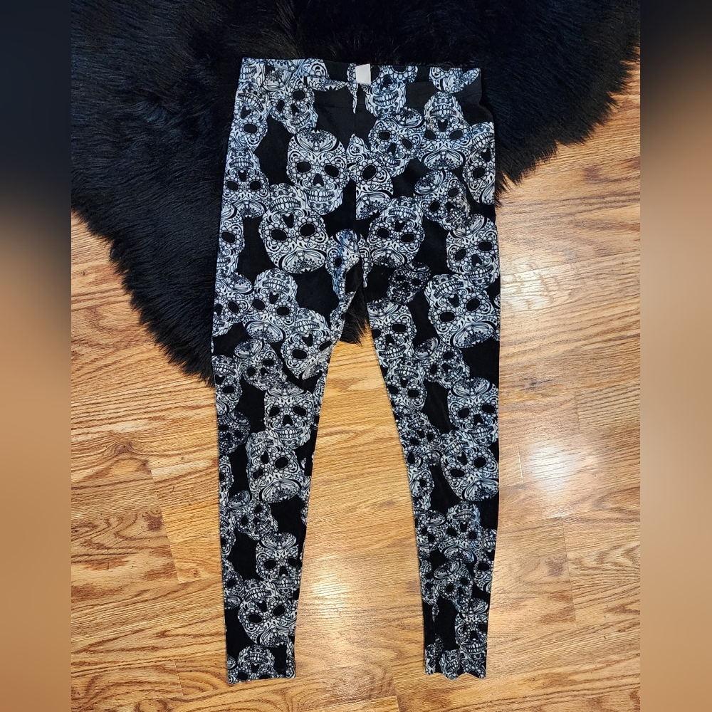 Plush Skull Halloween Leggings Juniors Size M (7-9)